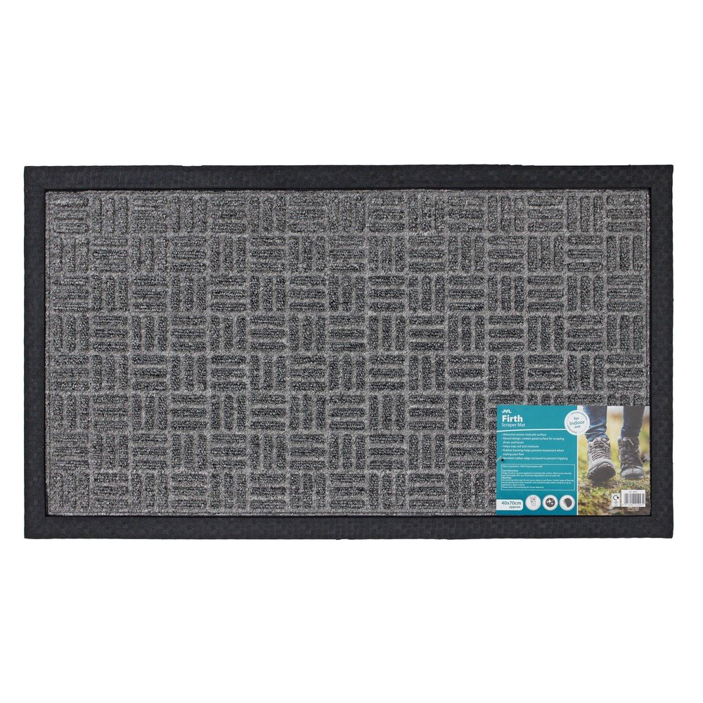 JVL Firth Carpet Rubber Backed Entrance Door Mat, Plastic, Grey, 40 x