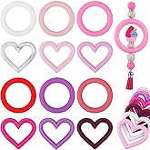 WEWAYSMILE 12 Pieces Silicone Ring Bead Silicone Beadable O Rings 65mm Silicone Ring with 2 Silicone Holes for DIY Keychain Car Charms Jewelry Making Pendants(Circular Heart Mix)