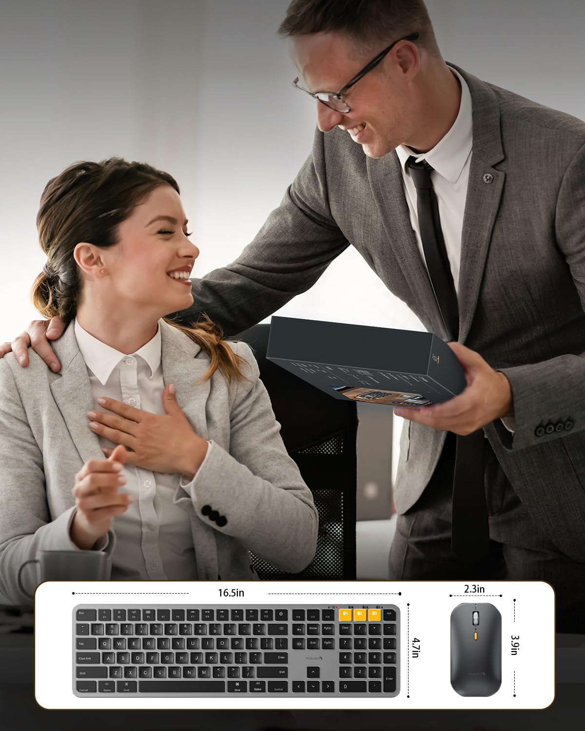 ProtoArc Backlit Bluetooth Keyboard and Mouse for Mac, KM100-A Full Size Wireless Keyboard Mouse for Mac, Multi-Device Rechargeable for MacBook Pro/Air, iPhone, iPad, Space Gray