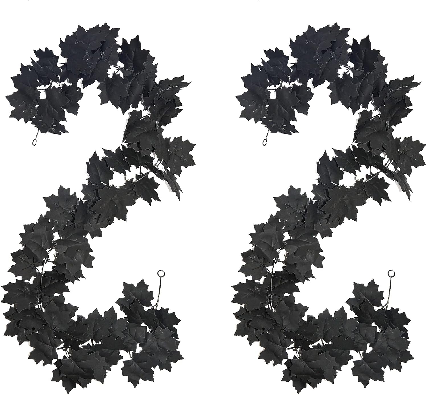 Wreaths, Garlands & Swags - Orindnely Black Maple Leaf Garland 2 Pcs Fall Leaves Garlands Home Decor Halloween Party for Wall Fireplace Outdoor Indoor Yard Home Parties Decor