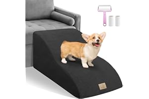 Mestuel Extended Dog Stairs for Small Dogs, Dog Stairs to Couch Sofa Bed, Pet Stairs Steps Longer Slope, Dog Ramp with High Density Foam &Washable Cover, Lint Roller Set, Black