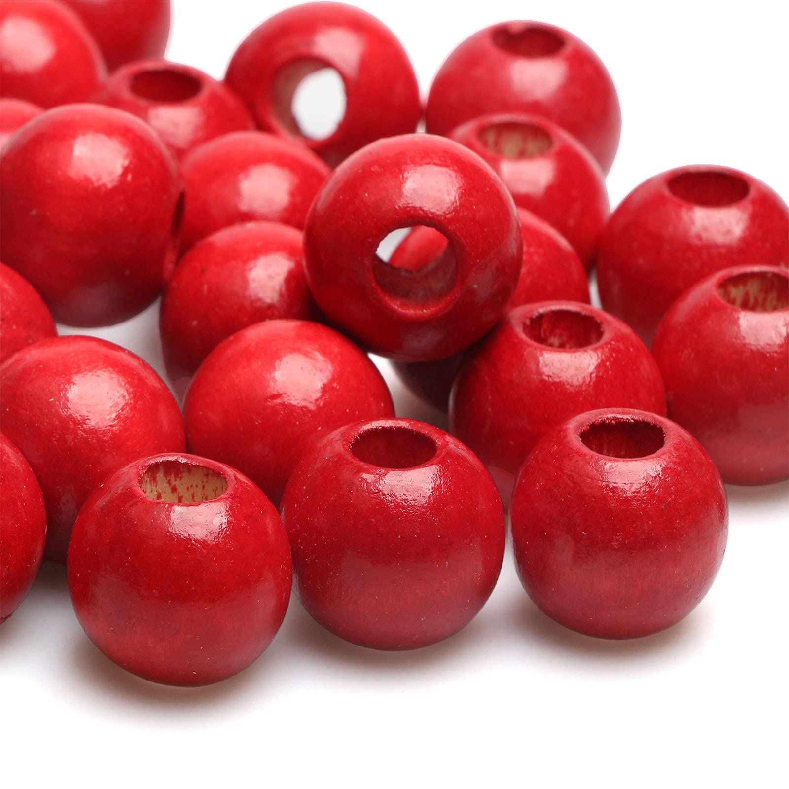 50pcs 20mm Macrame Wood Beads Red Dyed Large Hole Wooden Beads for DIY Handmade Project Crafts (8mm Hole)