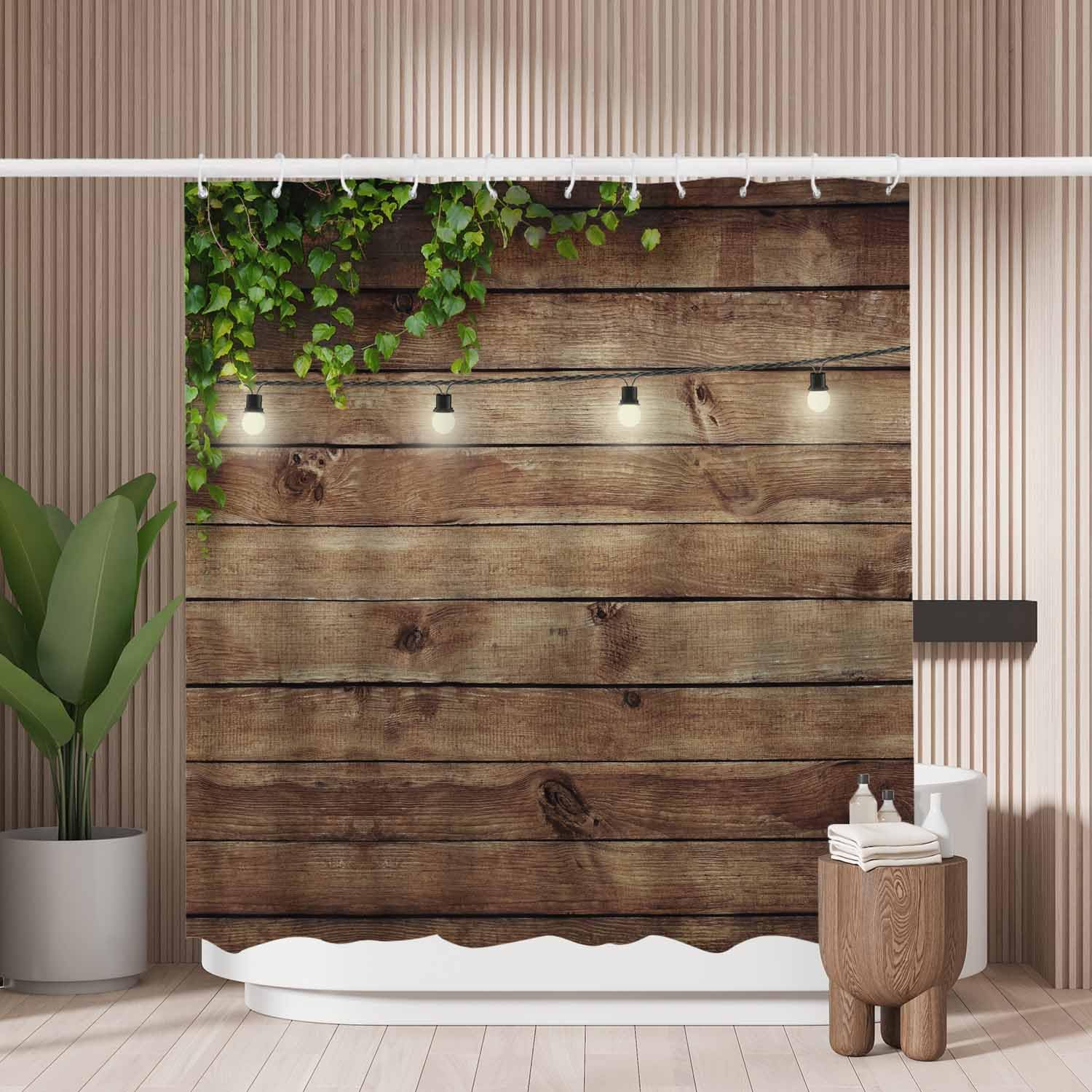 Woutay Shower Curtain Water Repellant Fabric Lamps Over Wooden Board,Mould Proof Resistant,Polyester,with 12 Plastic Hooks