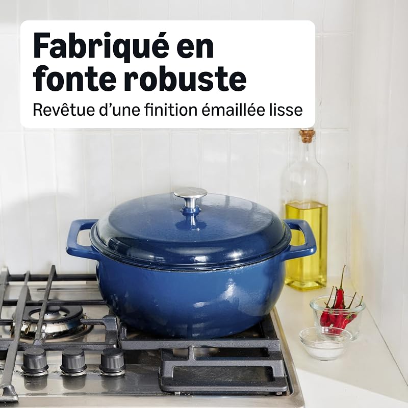 Cocotte Ronde en Fonte Emaillee avec Couvercle, 5,7 L, Bleu Marine