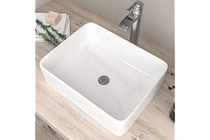 Mocoloo Rectangle Vessel Sink 19"x15" Ceramic Bathroom Sinks White Porcelain Lavatory Small Vanity Sink Basin without Overflow Drain Above Countertop Installation