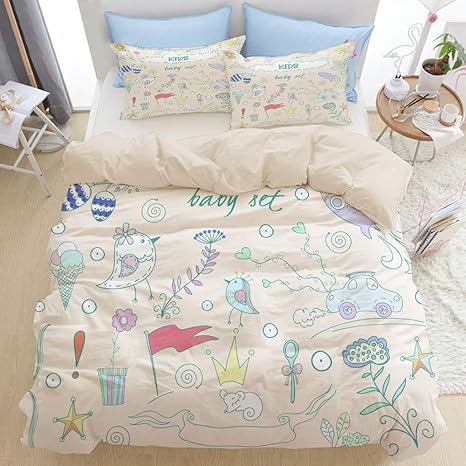 Amazon Xingaka ベージュ布団カバー シングル 3点セット 赤ちゃんセット動物イラストグラフィック要素 ベッド用 掛け布団 枕 カバー 洋式 和式兼用 セミダブル 175 X 210cm 寝具カバーセット オンライン通販