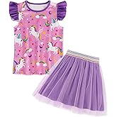 COTRIO Girls Tulle Skirt Set Toddler Summer Outfits Two Piece Ruffle Sleeve T-Shirt Tutu Dress Kids Birthday Party Clothes