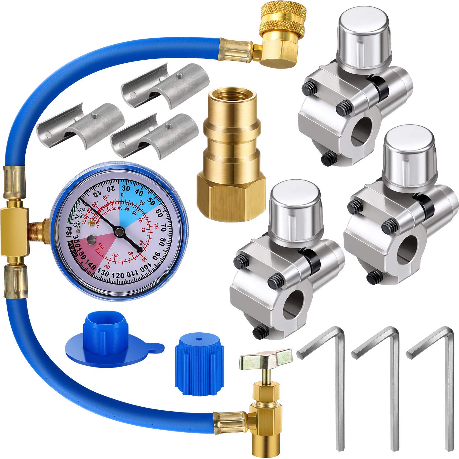 Photo 1 of Mudder Bpv31 Piercing Valve 134a Kit R134a Refrigerant Charge Hose with Gauge, Hose Refrigerant Can Tap with Gauge R134a Can Connect to R12/r22 Port 1/2 and Universal Retrofit Valve with Dust Cap