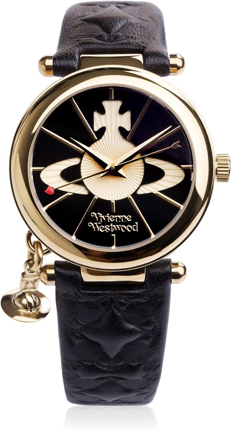 Vivienne Westwood Ladies Orb II Black Leather Strap Watch: Vivienne