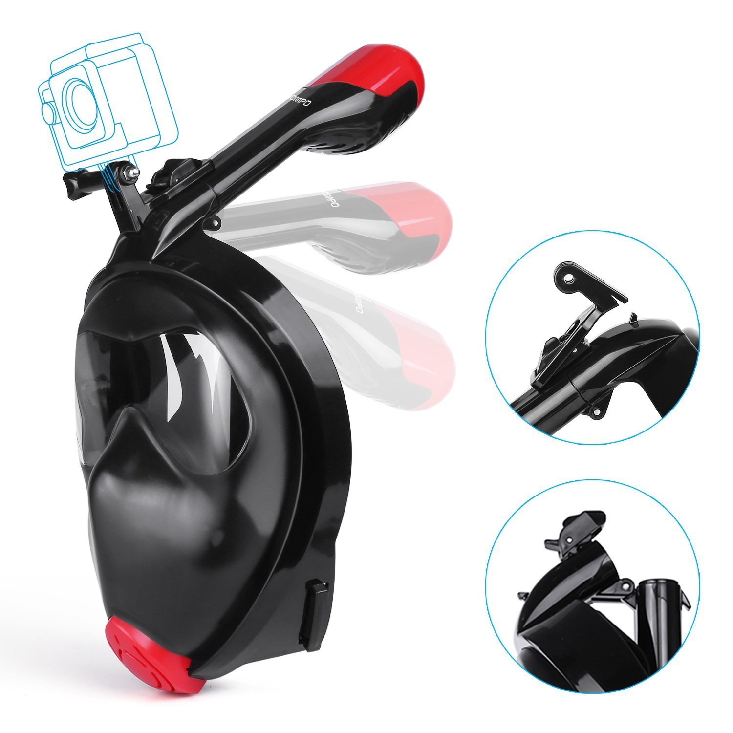 VEY Full Face Snorkel Mask, Foldable 180° Panoramic View Easy Breath Compatible Scuba with Anti-fog and Anti-leak Diving Gear for Adult and Youth (Black, S/M)