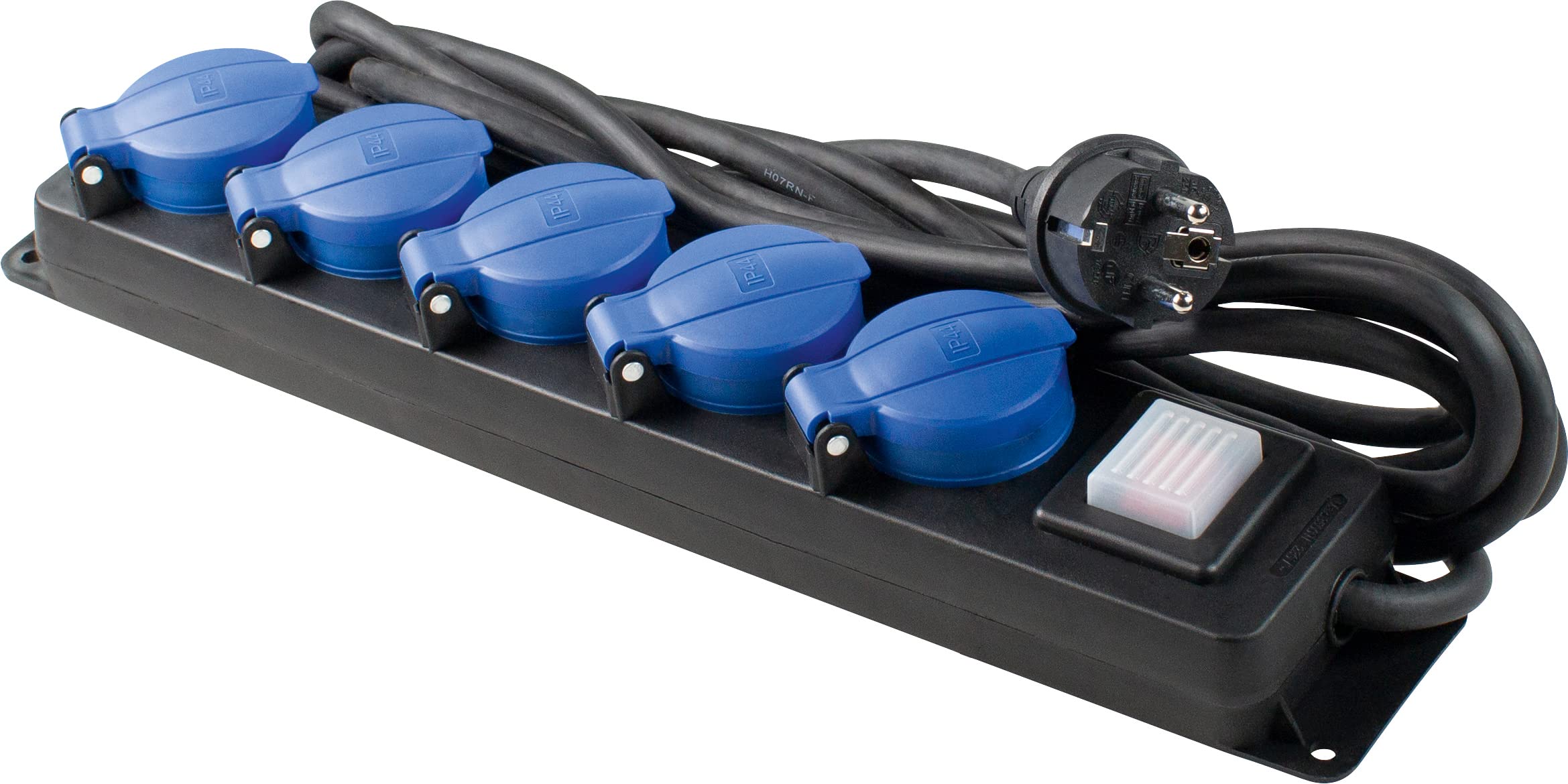 as - Schwabe 5-fach Verteilersteckdosenleiste mit Schalter – Schuko-Steckdosen im Mehrfachstecker mit 1,5 m Leitung – Steckdosenleiste für Baustellen geeignet- IP44 - Schwarz I 38609