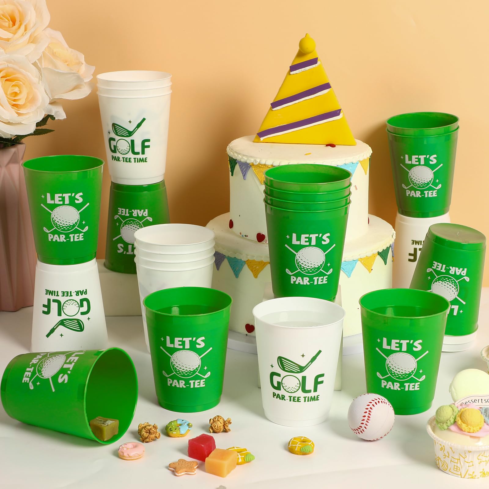 24 Pcs Golf Party Cups Let's Par-Tee Plastic Cups Reusable Plastic Tumblers Party Supplies Sports Golf Ball Plastic Drinking Cups 12oz Party Decoration for Kids Birthday Golf Lover Gifts School Favors