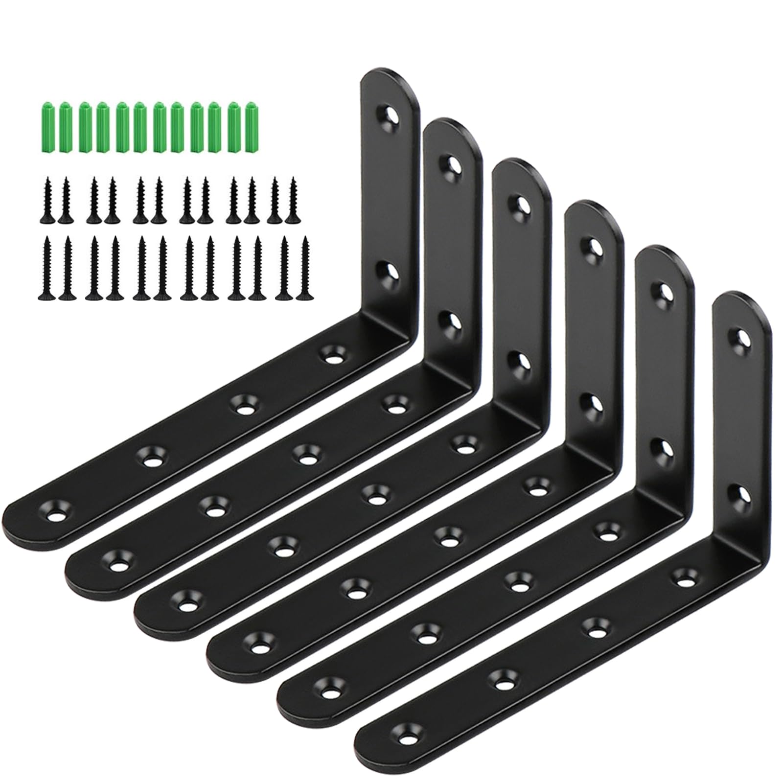 Anhoer Shelf Brackets 6Pcs Black Heavy Duty Shelves Bracket 125mm×75mm Stainless Steel Wall Mounted Wall Brackets for Shelves Metal Floating Shelf Bracket Shelf Support for Table Tops