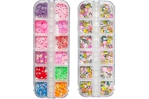 LOPURO 2 Boxes Flower Animals Nail Art Slices, 3D Polymer Clay Mini Slices Resin Making Flakes Charms Colorful Nail Art Supplies for DIY Crafts Lip Gloss Cellphone Decoration