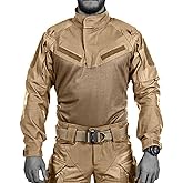 Men's Long Sleeve Tactical Shirts, Army Military Combat T Shirt Outdoor Paintball Airsoft Breathable Lumbar Protection Top