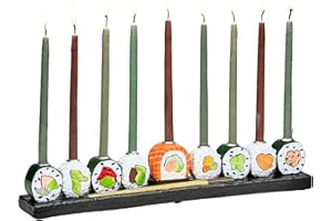 Sushi Menorah by Rite Lite | Funny Hanukkah Gifts Whimsical Hand Painted Realistic Menorah! Novelty Jewish Holiday Party Favors Candle Holder Festival of Lights Jewish & Japanese Gifts 12" L