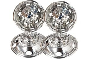 DEEBIOR 4pcs 19.5" Front Rear Polished Stainless Steel Dually Wheel Simulators 10 Lug 5 Hand Hole Bolt On Hub Caps Skins Liners Wheel Covers w/Installation Tool Fit for 05-25 Ford F-450 F-550 Super Duty