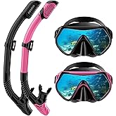 Snorkeling Gear for Adults, Dry-Top Snorkel Set Scuba Diving mask, 180°Panoramic Wide View Professional Snorkeling Gear Breathing Freely Snorkel Mask