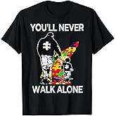 Autism Dad Support Alone Puzzle You'll Never Walk T-Shirt