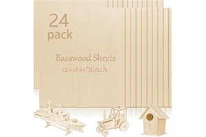 VEMKYRIO 24 Pcs Basswood Sheets Plywood, 12 x 18 x 1/8 Inch - 3mm Thick Unfinished Wood Board for Crafts for Laser Cutting & Engraving, School DIY Projects, Painting, Fretwork, CNC Cutting, and Wood Burning