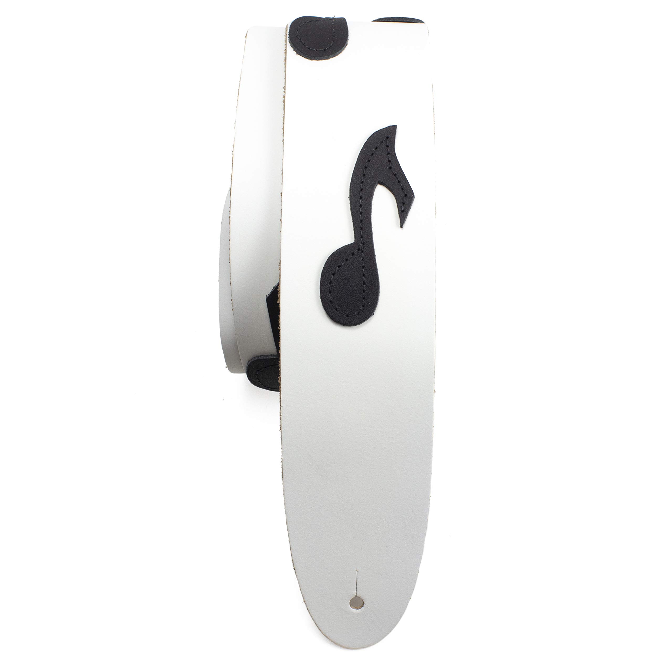 Perri’s Leathers Ltd. - Guitar Strap - Leather - The Famous Collection - Music Notes - White/Black - Adjustable - For Acoustic/Bass/Electric Guitars - Made in Canada (BMN-1253)