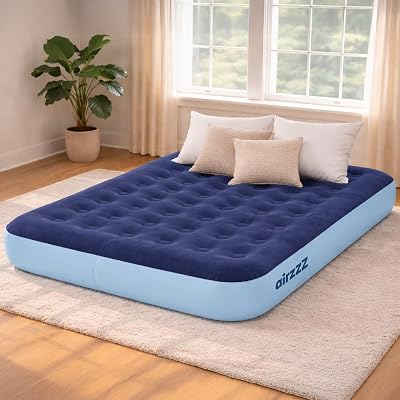 airzzZ Double Inflatable Flocked Air Bed Quick Inflate Deflate Mattress