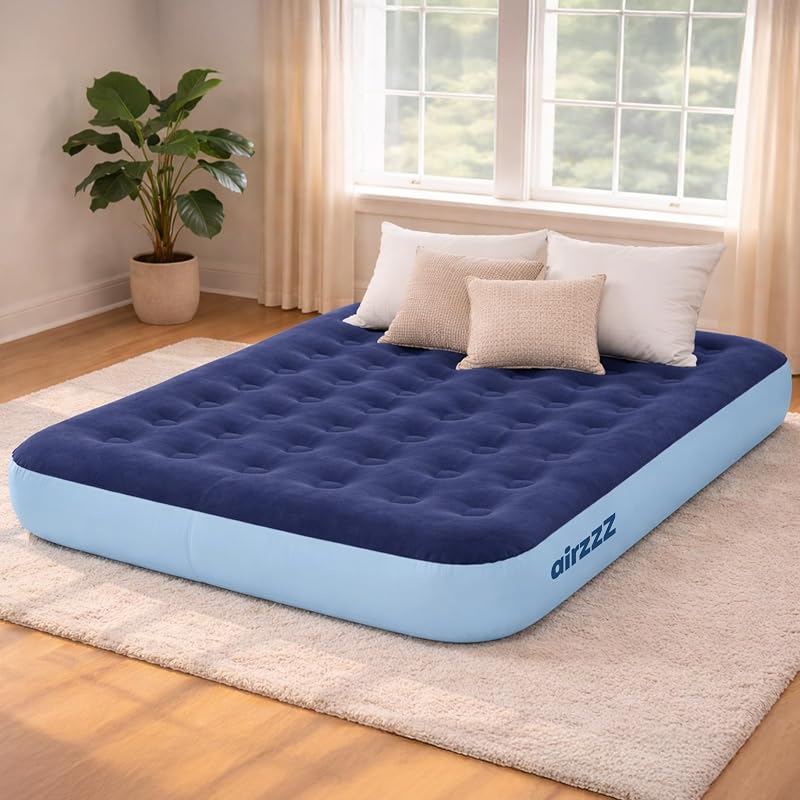 airzzZ Double Inflatable Flocked Air Bed Quick Inflate Deflate Mattress