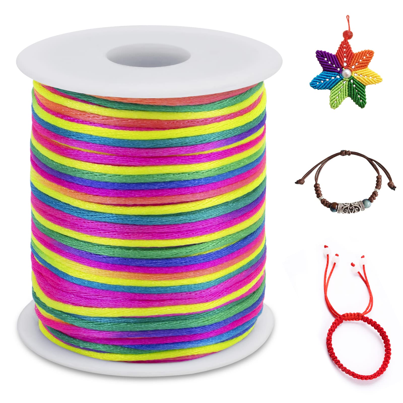 LEREATI Nylon Cord 2.5mm x 100m, Multicolor Satin Cord Nylon String for Making Bracelet, Necklace, Chinese Knot, Jewellery