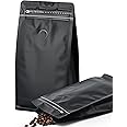 50 PCS Coffee Bags with Valve, (8 oz, 0.5 lb) Stand Up Pouches, Resealable Vented Food Storage Bags Side Zipper(Black)