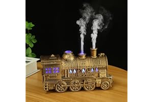 Christmas Train Essential Oil Diffuser, 300ml Aromatherapy Humidifier, Vintage Steam Train Design with Dual-Color LED Light, 