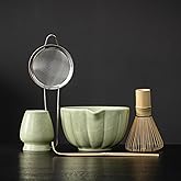 SFTXEY Matcha Whisk Set, Matcha Set Includes Ceramic Matcha Bowl, Bamboo Whisk, Scoop, Chasen Holder, Sifter, 5 Pcs Perfect Matcha Kit for Macha Lover (Mottled Green)
