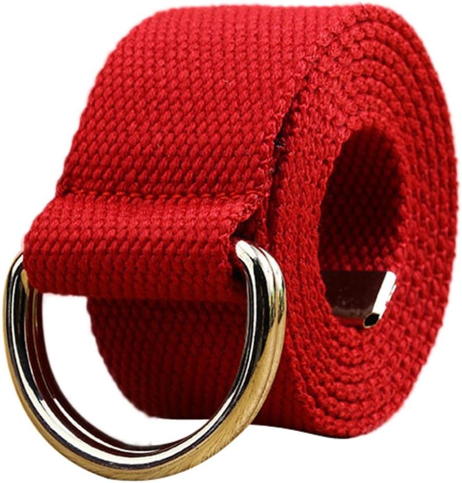 Vcenty Unisex Double Loop Canvas Webbing Belt With Alloy D-ring Buckle Mens & Womens Solid Color