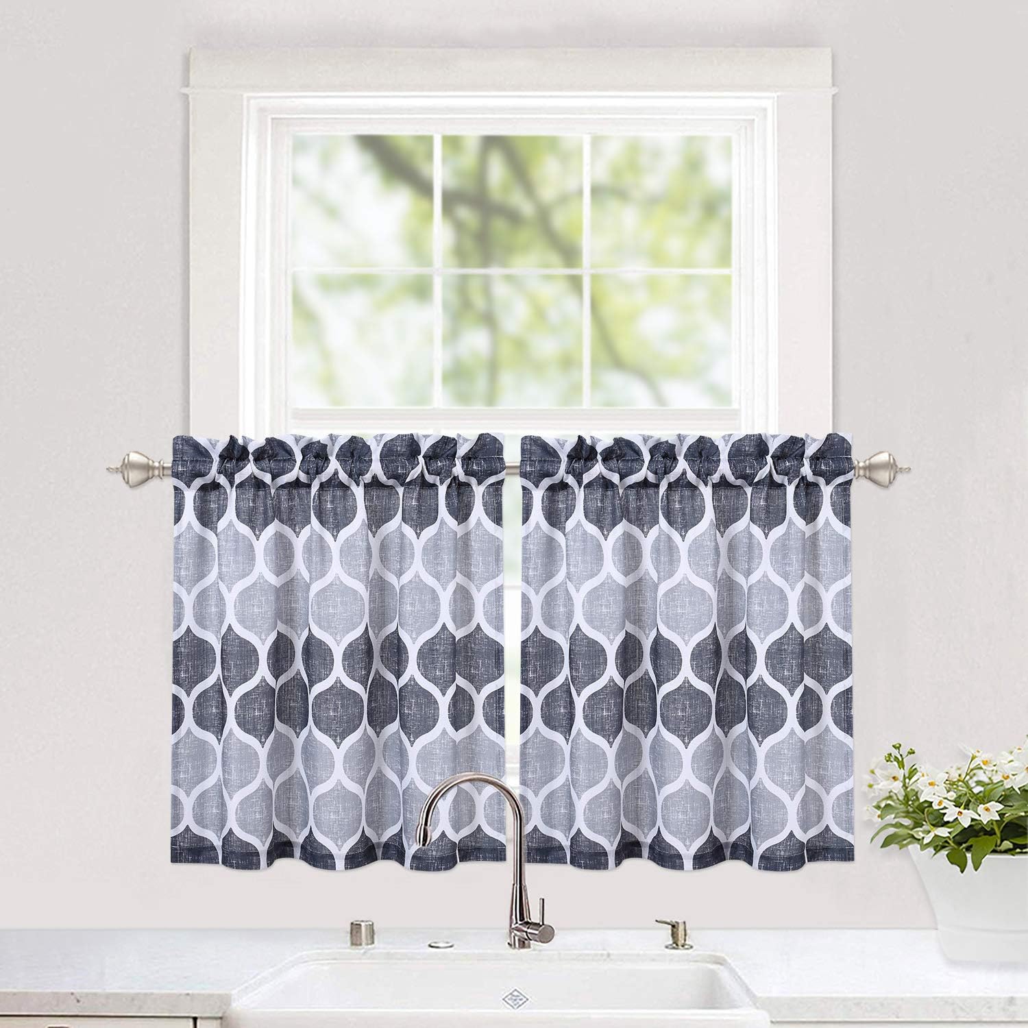 Amazon Com Haperlare Grey Tier Curtains For Kitchen Lattice