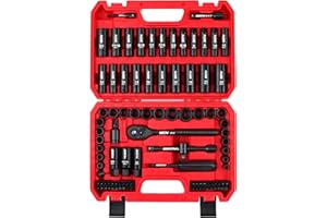 SEDY 96-Piece 3/8" Drive Impact Socket Wrench and Bit Set, SAE 5/16”-3/4” & Metric 8-22mm, Cr-V Standard & Deep Sockets, Power Bits, Ratchet Handle, Universal Joint, Bit Holder, Adapters, Spark Plug Socket