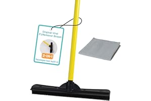 FURemover Original Pet Hair Rubber Broom with Squeegee, with 58” Telescopic Handle for Carpet, Tile and Hardwood and Scrub Cloth Combo
