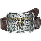 EONTISO Western Belt for Women Cowgirl Cowboy PU Leather Belts for Jeans, Floral Embossed Vintage Buckle