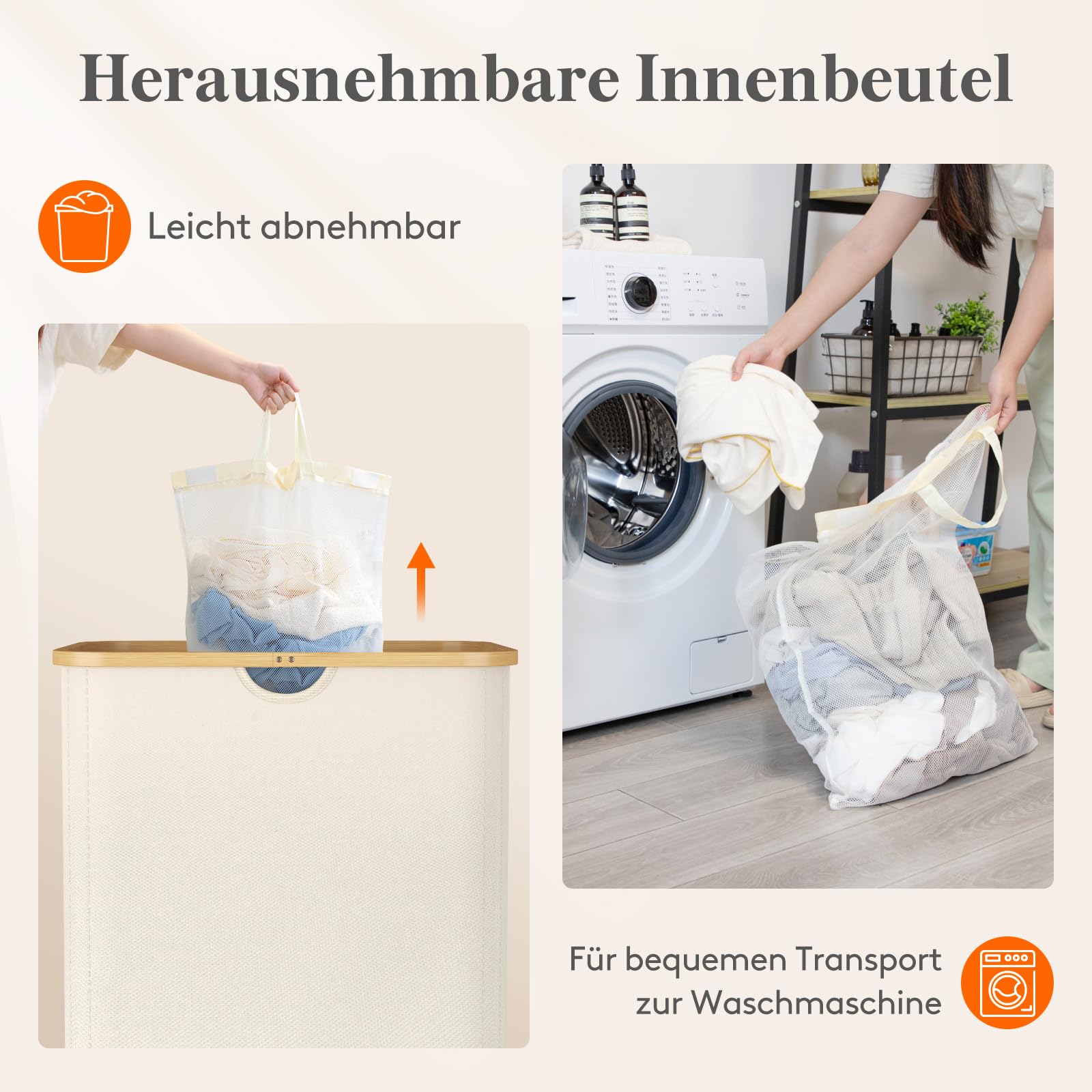 Lifewit 150L Wäschekorb mit Deckel, Wäschesammler 3 Fächer, Wäschebox Groß,Wäschesortierer, Wäschetonne,Wäsche Sortieren, Wäschebehälter,Laundry Baskets für Wäschekammer, Bad, Schlafzimmer, Cremeweiß 3