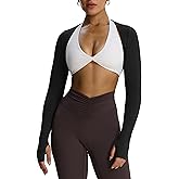 Aoxjox Women's Long Sleeve Open Front Seamless Shrug Thumb Hole Crop Top Workout Cardigan