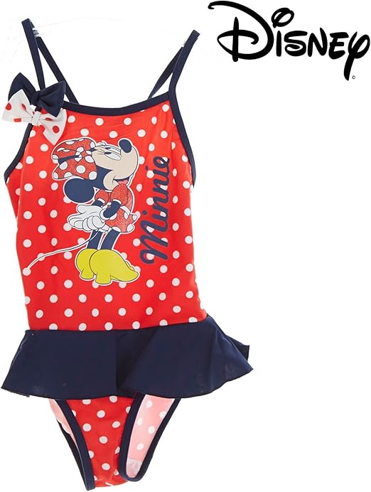 Disney Minnie Mouse Girls Swimming Costume Girls Swimwear Navy Red 8