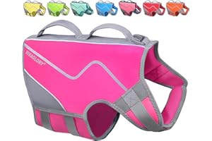 VIVAGLORY Neoprene Dog Life Vest, Dog Life Jacket for Swimming & Boating, Lightweight & Buoyancy for Puppy Doggy, Swimming Vest with Handle, L, Pink