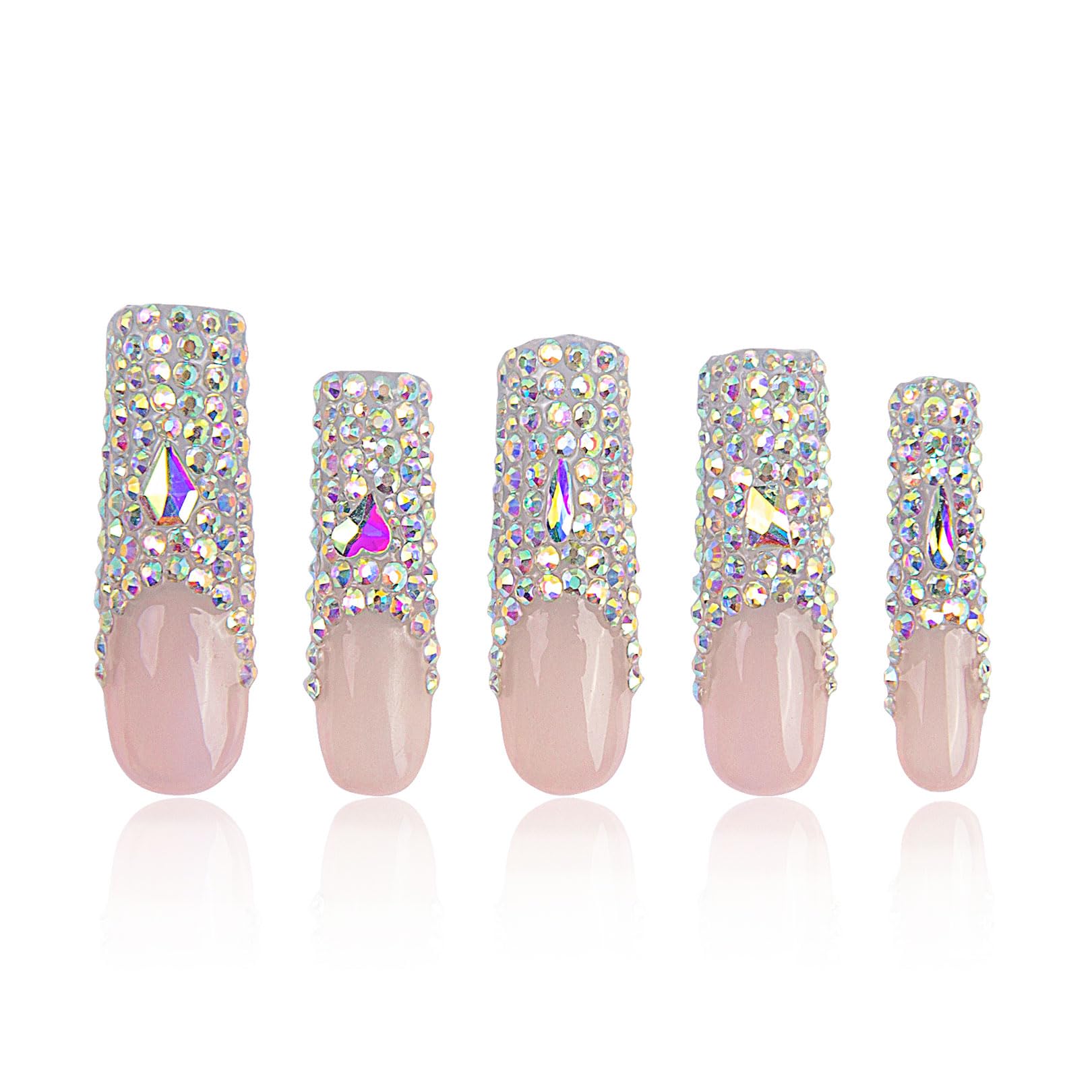 Photo 1 of LOVFUL Press on Nails Angel's Tear Rhinestone | Handmade with Full Covered Crystals | Reusable Fake Nails | Square Mid length 1.7in | H48-M