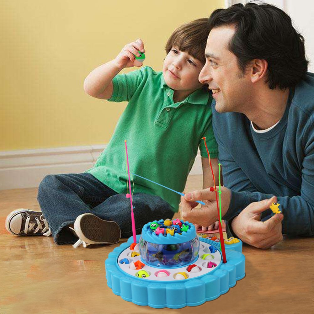 TONZE Fishing Game Musical Toys Piano Toy with 2 Fishing Board and 4 Fishing Rods for Kids 3 4 5 Years Old