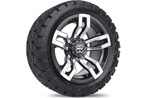 PROFORMX INNOVATION RE-IMAGINED ProFormX Velocity 14" Golf Cart Wheels and Tires Combo Package - Set of Four 22x10x14 TimberWolf Off-road Tire on 14x7 Machine/Black Rim. Fits Club Car, EZGO and Yamaha LIFTED Carts w/Caps & Lugs