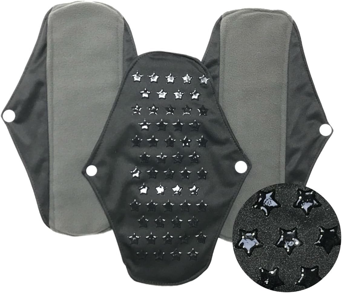 Purelve Reusable Sanitary Menstrual Pads, Anti-Slide Backing, Organic Charcoal Bamboo (3 Pack) 10 inches