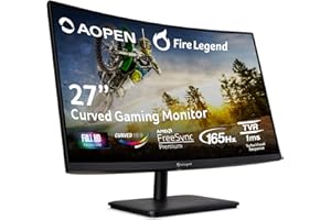 AOPEN 27HC5R Vbiipx 27" Full HD (1920 x 1080) VA 1500R Curved Gaming-Monitor | AMD FreeSync Premium | 165Hz Refresh Rate | 1ms-TVR | HDR 10 Support | Ports: 1 x Display Port 1.4 & 2 x HDMI 2.0,Black
