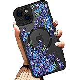 OOK Case for iPhone 14 6.1 Inch (Compatible with MagSafe) Purple Floral Flowers Lavender Design Translucent Phone Cover Soft TPU + Hard PC Anti-Scratch Shockproof Magnetic Cute Case for Women