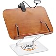 Book Stand for Reading with 360° Rotating Base, Adjustable Book Holder Cookbook Stand for Desk with Book Light, Foldable Desktop Stand for Textbook, Recipe, Sheet Music, Laptop