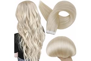 Full Shine Tape in Hair Extensions Human Hair 60 Platinum Blonde Tape Hair Extensions Real Human Hair 18Inch Seamless Skin Weft Human Hair Extension Tape ins 50G 20Pcs Invisible Remy Hair