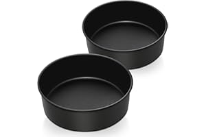 8 x 3 Inch Nonstick Cake Pan Set of 2, P&P CHEF Round Cake Baking Pans for Birthday Wedding Layer Cake, Deep Side & One-Piece