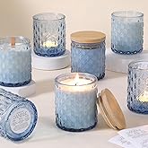 MATAHUM 8 Pack Blue Candle Jars for Making Candles, 7 OZ Empty Glass Candle Making Jars with Bamboo Lids for Candle Making Supplies, Candle Containers Vessels for Home DIY Decoration